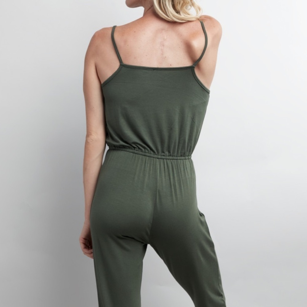Women’s Green Wrap Jumpsuit Loungewear Closet Staple Summer Tie Waist Dress Moni - Picture 2 of 10